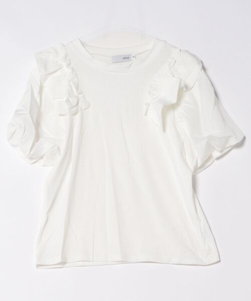 urge:(アージコロン )の「【URGE:】ショルダー フリル 異素材 半袖 カットソー(Tシャツ/カットソー・レディース・ホワイト/ブラック・SMALL/MEDIUM/LARGE/X-LARGE)」の11枚目の写真