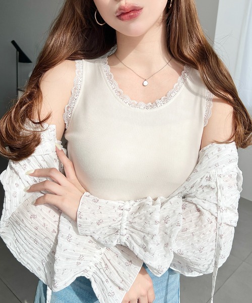 moment+(モーメントプラス)の「ドットプリント&無地テレコリブレースタンクトップ(タンクトップ・レディース・ブラック系その他/ホワイト系その他/グレー系その他/ブラック/アイボリー/杢グレー/ブルー系その他・M/L)」の15枚目の写真