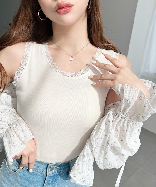 moment+(モーメントプラス)の「ドットプリント&無地テレコリブレースタンクトップ(タンクトップ・レディース・ブラック系その他/ホワイト系その他/グレー系その他/ブラック/アイボリー/杢グレー/ブルー系その他・M/L)」の16枚目の写真