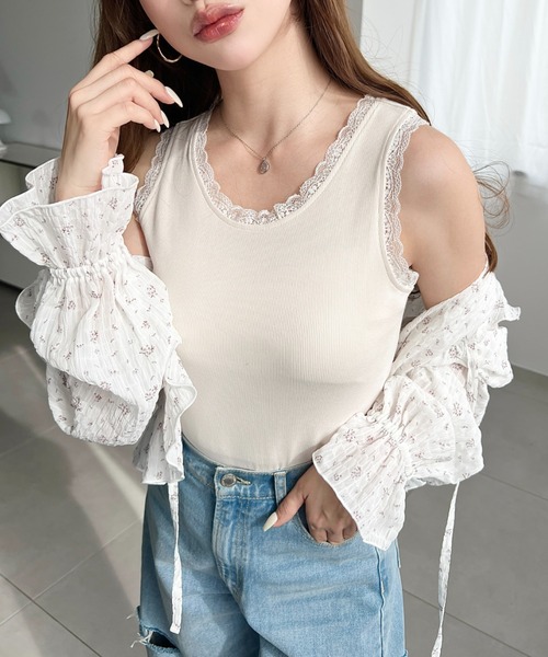 moment+(モーメントプラス)の「ドットプリント&無地テレコリブレースタンクトップ(タンクトップ・レディース・ブラック系その他/ホワイト系その他/グレー系その他/ブラック/アイボリー/杢グレー/ブルー系その他・M/L)」の17枚目の写真