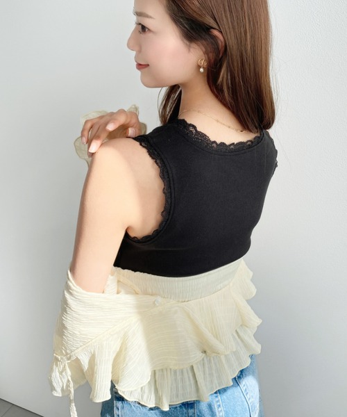 moment+(モーメントプラス)の「ドットプリント&無地テレコリブレースタンクトップ(タンクトップ・レディース・ブラック系その他/ホワイト系その他/グレー系その他/ブラック/アイボリー/杢グレー/ブルー系その他・M/L)」の19枚目の写真