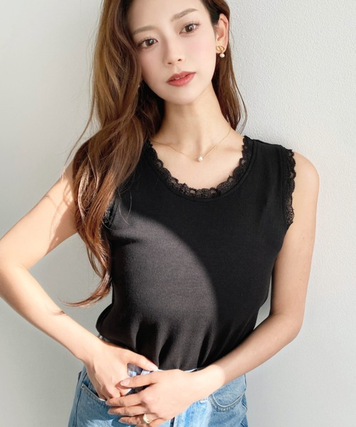 moment+(モーメントプラス)の「ドットプリント&無地テレコリブレースタンクトップ(タンクトップ・レディース・ブラック系その他/ホワイト系その他/グレー系その他/ブラック/アイボリー/杢グレー/ブルー系その他・M/L)」の20枚目の写真