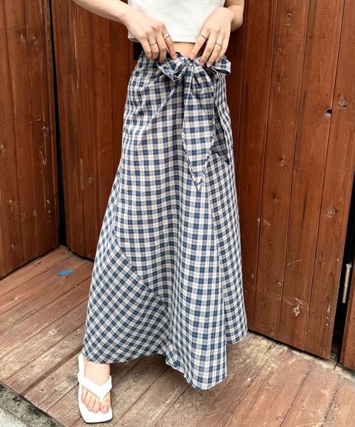 ✨美品✨カレンソロジー　チェックウエストリボンスカート　ロング　ハイウエスト　麻 Curensology（カレンソロジー）の「Curensology(カレンソロジー
