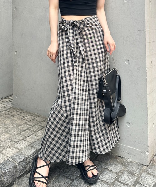 rokh 千鳥格子 ラップスカート ウエストリボン付き ロク rokh 千鳥格子 ラップスカート ウエストリボン付き ロク セール