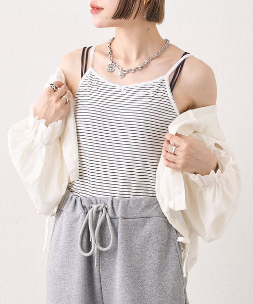 w closet(ダブルクローゼット)の「ボーダーレースキャミ(キャミソール・レディース・ブルー/ブラック/ピンク・FREE)」の3枚目の写真
