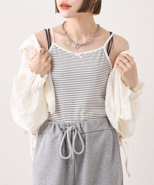 w closet(ダブルクローゼット)の「ボーダーレースキャミ(キャミソール・レディース・ブルー/ブラック/ピンク・FREE)」の5枚目の写真
