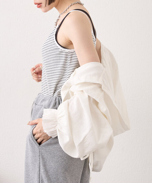w closet(ダブルクローゼット)の「ボーダーレースキャミ(キャミソール・レディース・ブルー/ブラック/ピンク・FREE)」の7枚目の写真