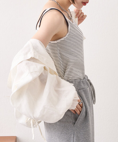 w closet(ダブルクローゼット)の「ボーダーレースキャミ(キャミソール・レディース・ブルー/ブラック/ピンク・FREE)」の8枚目の写真