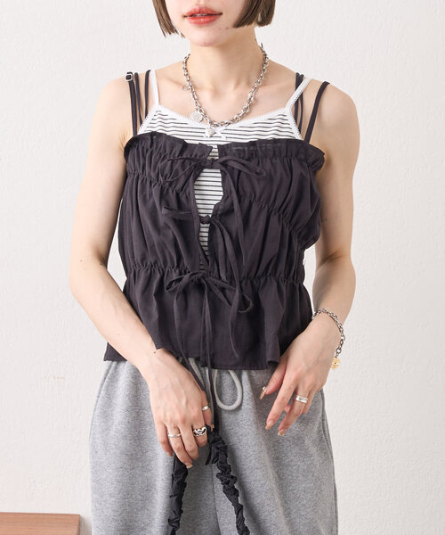 w closet(ダブルクローゼット)の「ボーダーレースキャミ(キャミソール・レディース・ブルー/ブラック/ピンク・FREE)」の12枚目の写真