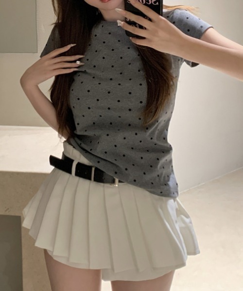 SHEPP（シープ）の「ドット タイト クロップド 半袖Tシャツ（Tシャツ/カットソー・レディース・グレー/ホワイト・M）」の8枚目の写真
