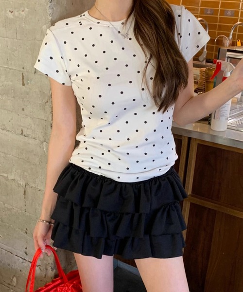 SHEPP（シープ）の「ドット タイト クロップド 半袖Tシャツ（Tシャツ/カットソー・レディース・グレー/ホワイト・M）」の14枚目の写真