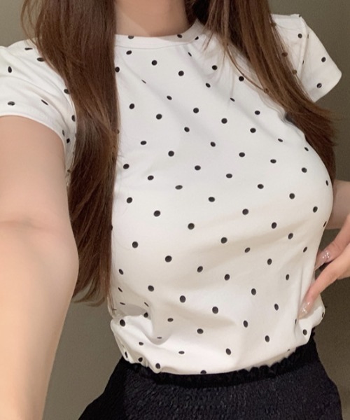 SHEPP（シープ）の「ドット タイト クロップド 半袖Tシャツ（Tシャツ/カットソー・レディース・グレー/ホワイト・M）」の16枚目の写真