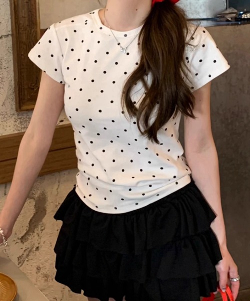 SHEPP（シープ）の「ドット タイト クロップド 半袖Tシャツ（Tシャツ/カットソー・レディース・グレー/ホワイト・M）」の17枚目の写真