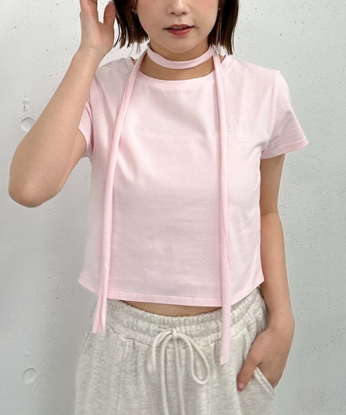 archives(アルシーヴ)の「チョーカー付刺繍チビTee(Tシャツ/カットソー・レディース・ピンク/ブラック/オフホワイト・MEDIUM)」の16枚目の写真
