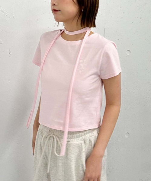 archives(アルシーヴ)の「チョーカー付刺繍チビTee(Tシャツ/カットソー・レディース・ピンク/ブラック/オフホワイト・MEDIUM)」の14枚目の写真