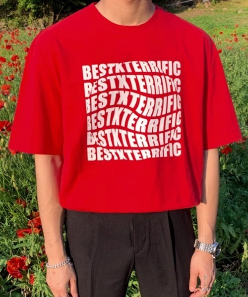 NOWLE(ノウル)の「【NOWLE】ウェーブロゴ クルーネック 半袖 Tシャツ(Tシャツ/カットソー・メンズ・ブラック/レッド・MEDIUM/LARGE/X-LARGE)」の1枚目の写真