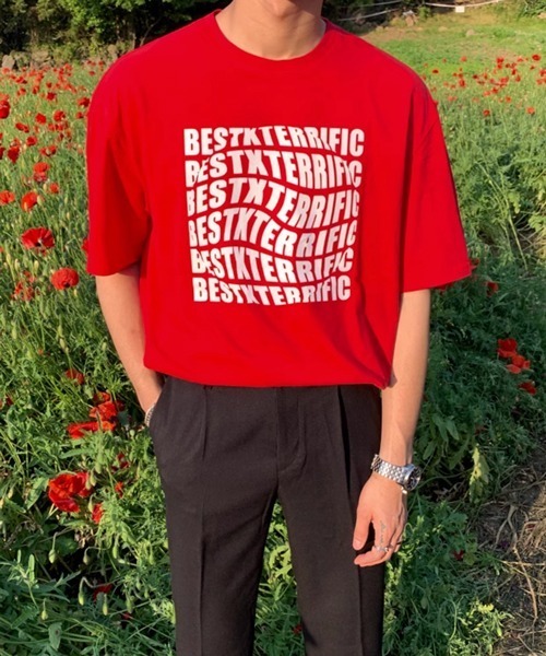 NOWLE(ノウル)の「【NOWLE】ウェーブロゴ クルーネック 半袖 Tシャツ(Tシャツ/カットソー・メンズ・ブラック/レッド・MEDIUM/LARGE/X-LARGE)」の6枚目の写真