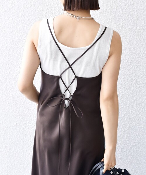 シップス（SHIPS）/〈手洗い可能〉バック デザイン サテン キャミ ワンピース セール】〈手洗い可能〉バック デザイン サテン キャミ ワンピース