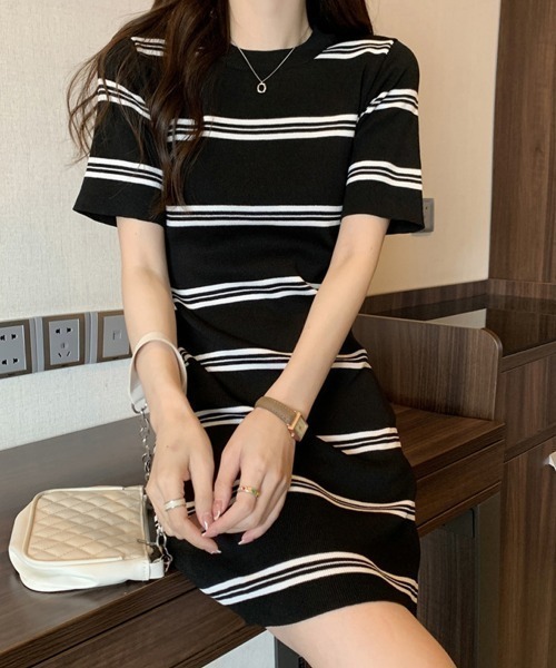 NANEA(ナネア)の「ボーダーサマーニットワンピース(ワンピース・レディース・グレー/ブルー/ブラック/ホワイト/グリーン/ベージュ・フリー)」の16枚目の写真
