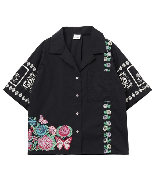 ROSE BUD（ローズバッド）の「FLOWER EMBROIDARY SHIRT（シャツ/ブラウス・レディース・ブラック/ホワイト・ONE SIZE）」の6枚目の写真