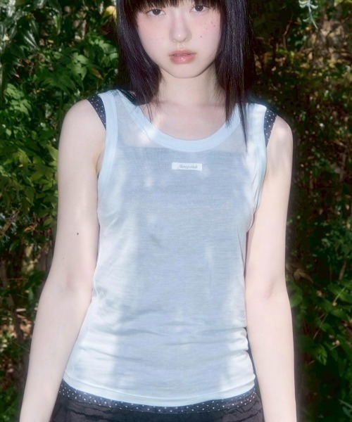 タンクトップ ノースリーブ 「FANCY CLUB」3-Way Dot Mesh Layered Sleeveless レディース MUSINSA | FANCY CLUB 3-way dot mesh layered sleeveless