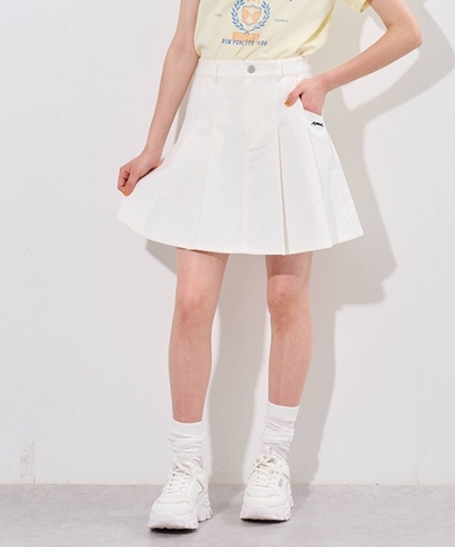 pom ponette junior（ポンポネットジュニア）の「【接触冷感】タックスカート×インパンセット（スカート・キッズ・ライトブルー/オフホワイト・L:160cm/S:140cm/M:150cm/LL(165cm)）」の2枚目の写真