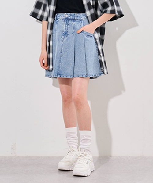 pom ponette junior（ポンポネットジュニア）の「【接触冷感】タックスカート×インパンセット（スカート・キッズ・ライトブルー/オフホワイト・L:160cm/S:140cm/M:150cm/LL(165cm)）」の22枚目の写真