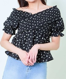 《花柄×クロスネック》レディース オフショルブラウス フリル袖 春夏