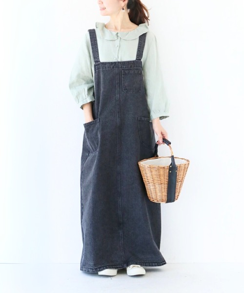 sanpo kuschel(サンポクシェル)の「楽を極めたデニムジャンスカ(ジャンパースカート・レディース・ブラック・LONG/MEDIUM)」の9枚目の写真