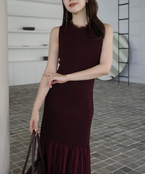 セール】レースドッキングニットワンピース（ワンピース）｜anuans（ア