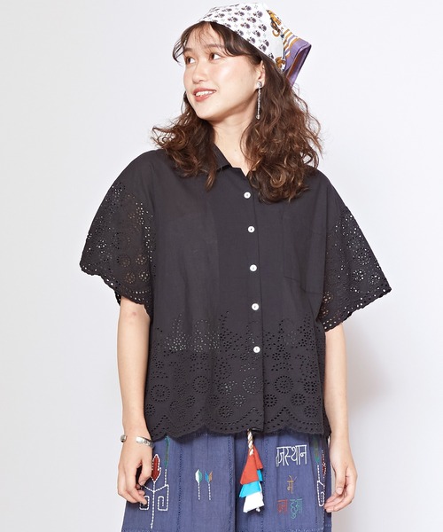 チャイハネ（チャイハネ）の「【チャイハネ】ヴィハナシフリー刺繍開襟シャツ（シャツ/ブラウス・レディース・ターコイズブルー/ホワイト/ブラック/パープル・FREE）」の3枚目の写真