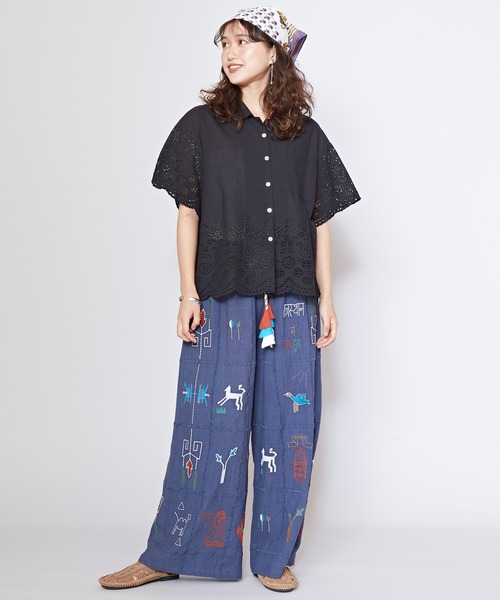 チャイハネ（チャイハネ）の「【チャイハネ】ヴィハナシフリー刺繍開襟シャツ（シャツ/ブラウス・レディース・ターコイズブルー/ホワイト/ブラック/パープル・FREE）」の14枚目の写真