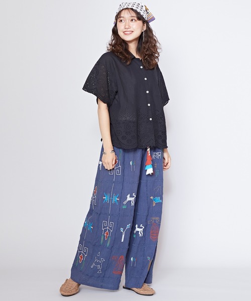 チャイハネ（チャイハネ）の「【チャイハネ】ヴィハナシフリー刺繍開襟シャツ（シャツ/ブラウス・レディース・ターコイズブルー/ホワイト/ブラック/パープル・FREE）」の15枚目の写真