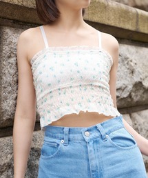 L LABEL（エルラベル）の「小花柄カップ付シャーリングキャミソール（キャミソール）」