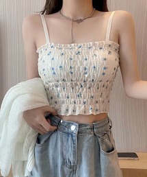 L LABEL（エルラベル）の「小花柄カップ付シャーリングキャミソール（キャミソール）」