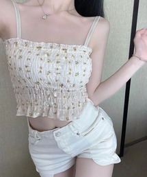 L LABEL（エルラベル）の「小花柄カップ付シャーリングキャミソール（キャミソール）」