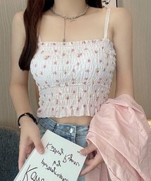 L LABEL（エルラベル）の「小花柄カップ付シャーリングキャミソール（キャミソール）」