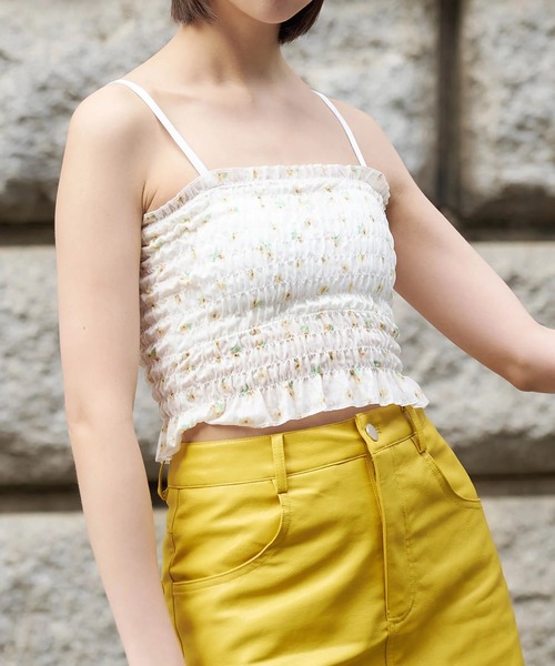 新品♡KP 花柄セットアップとシャーリングカットソーセット 150 miniministore カップ付き シャーリング花柄キャミソール