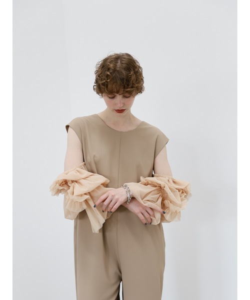 Katrin TOKYO(カトリーントーキョー)の「3way tulle sleeve all-in-one(サロペット/オーバーオール・レディース・ブルー/ダークブラウン/ベージュ系・S/M/XS-Short/XS-Regular)」の14枚目の写真