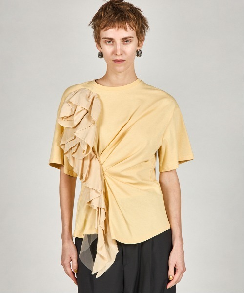 PRANK PROJECT（プランクプロジェクト）の「ローズラッフルTEE / Rose Ruffled T-Shirt（Tシャツ/カットソー・レディース・グレー/ホワイト/イエロー・FREE）」の3枚目の写真