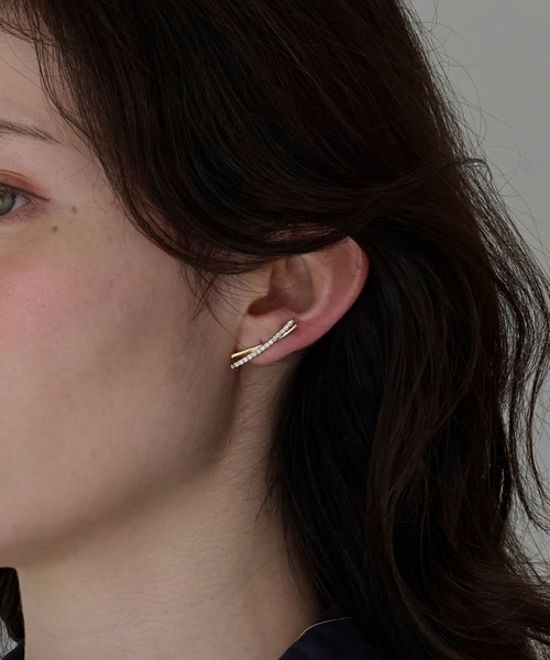 Phoebe（フィービィー）の「2wayビジューピアス&イヤリング(片耳)（ピアス（片耳用）・レディース・クリア/イエローゴールド・FREE）」の2枚目の写真