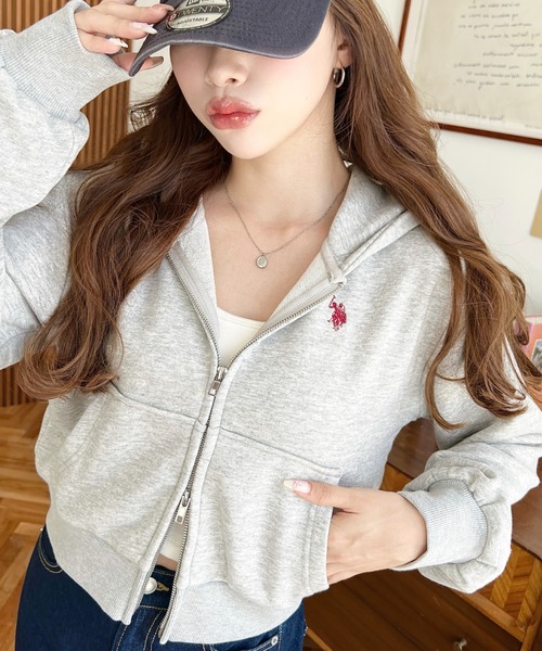 セール】U.S.POLO ASSN.ワンポイント刺繍ダブルジップショートパーカー