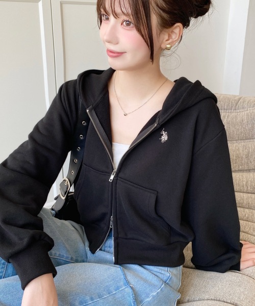 セール】U.S.POLO ASSNワンポイント刺繍ダブルジップショートパーカー