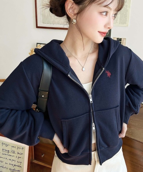 セール】U.S.POLO ASSN.ワンポイント刺繍ダブルジップショートパーカー