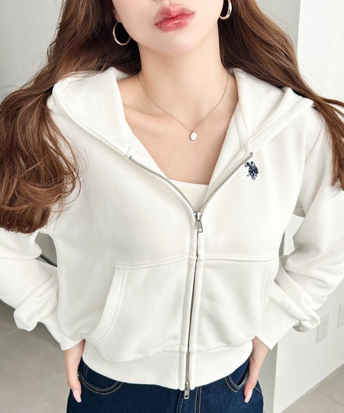 U.S. POLO ASSN.(ユーエスポロアッスン)の「moment+別注【U.S.POLO ASSN.】ワンポイント刺繍ダブルジップアップショートパーカー(パーカー・レディース・杢グレー/ブラック/アイボリー/ネイビー/ピンク・L/M)」の22枚目の写真