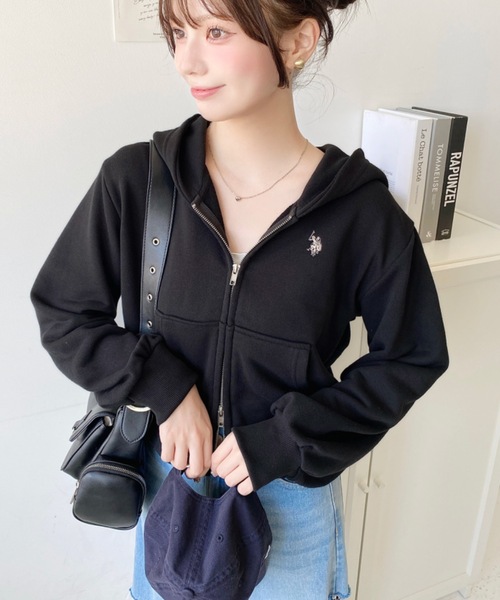 セール】U.S.POLO ASSNワンポイント刺繍ダブルジップショートパーカー