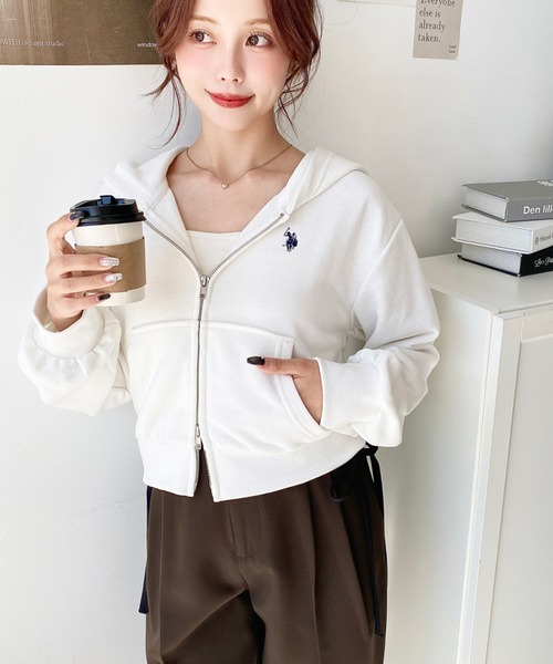 セール】U.S.POLO ASSNワンポイント刺繍ダブルジップショートパーカー