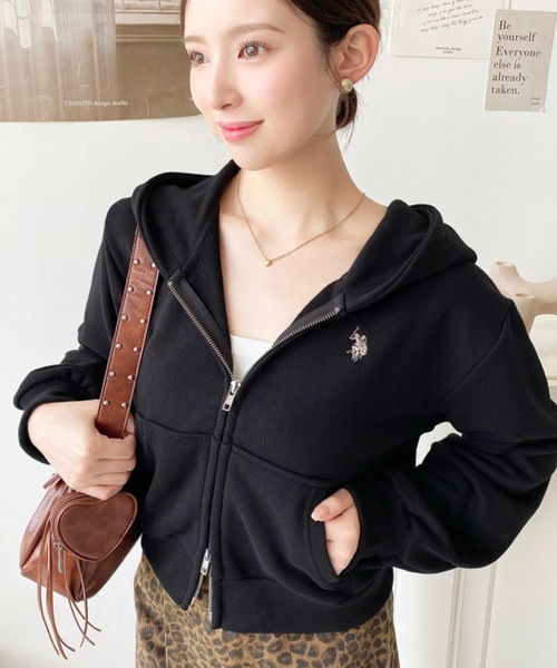 セール】U.S.POLO ASSNワンポイント刺繍ダブルジップショートパーカー