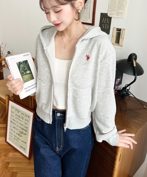 U.S. POLO ASSN.(ユーエスポロアッスン)の「U.S.POLO ASSN.ワンポイント刺繍ダブルジップショートパーカー(パーカー・レディース・杢グレー/ブラック/アイボリー/ネイビー・L/M)」の15枚目の写真