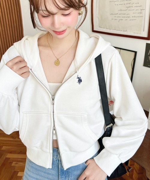 U.S. POLO ASSN.(ユーエスポロアッスン)の「U.S.POLO ASSN.ワンポイント刺繍ダブルジップショートパーカー(パーカー・レディース・杢グレー/ブラック/アイボリー/ネイビー・L/M)」の6枚目の写真